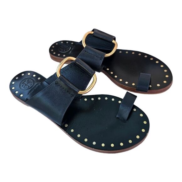 TORY BURCH Ravello Studded Sandals Black - Size 6 1/2 - Picture 1 of 8